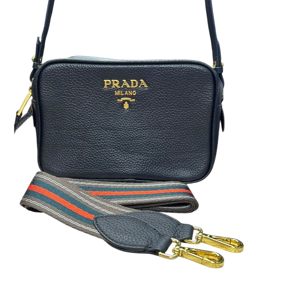 PRADA Vitello Daino Double Zip Crossbody Bag Crossbody Bag Black Gold Hardware | Authentic Pre-Owned Luxury