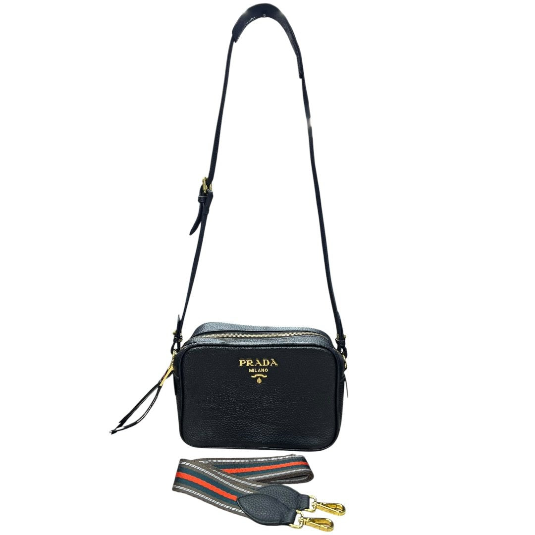 PRADA Vitello Daino Double Zip Crossbody Bag Crossbody Bag Black Gold Hardware | Authentic Pre-Owned Luxury