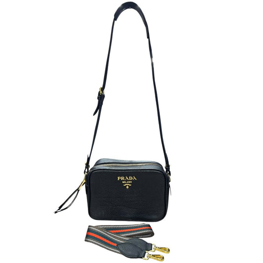 PRADA Vitello Daino Double Zip Crossbody Bag Crossbody Bag Black Gold Hardware | Authentic Pre-Owned Luxury