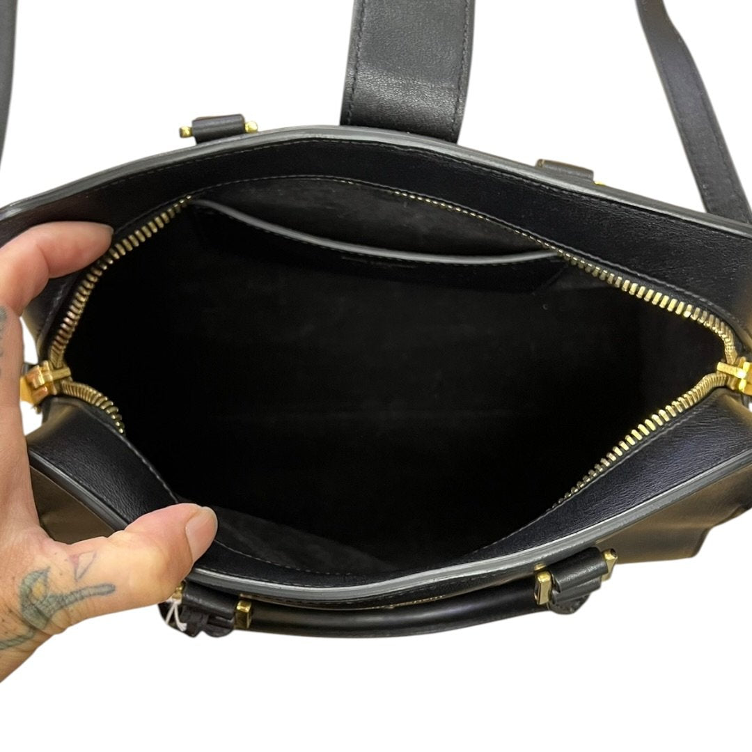 SAINT LAURENT Calfskin Uptown Top Handle Bag Handbag, Shoulder Bag Black Gold Hardware | Authentic Pre-Owned Luxury