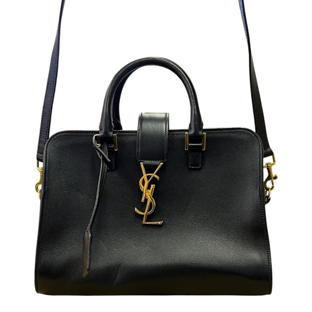SAINT LAURENT Calfskin Uptown Top Handle Bag Handbag, Shoulder Bag Black Gold Hardware | Authentic Pre-Owned Luxury