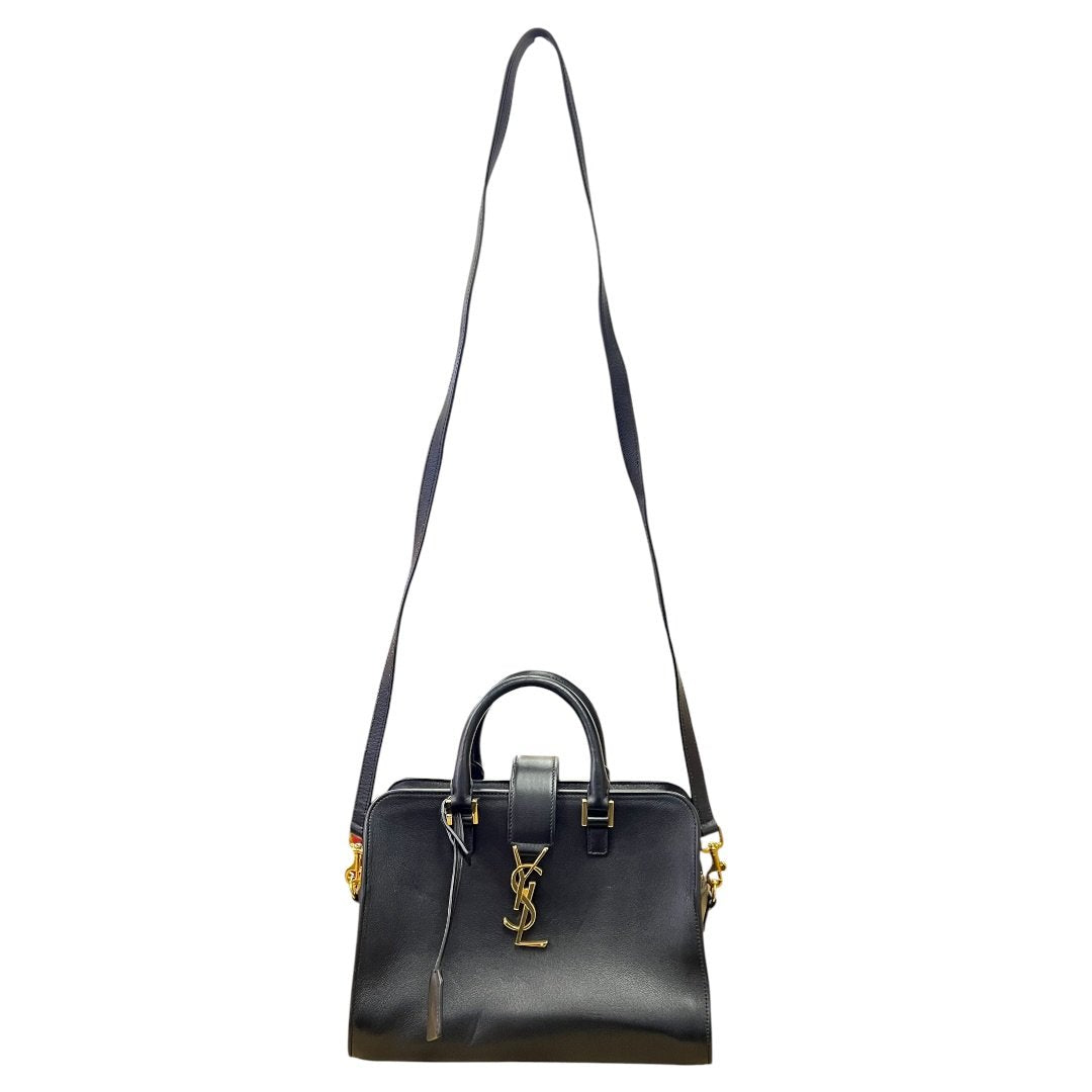 SAINT LAURENT Calfskin Uptown Top Handle Bag Handbag, Shoulder Bag Black Gold Hardware | Authentic Pre-Owned Luxury