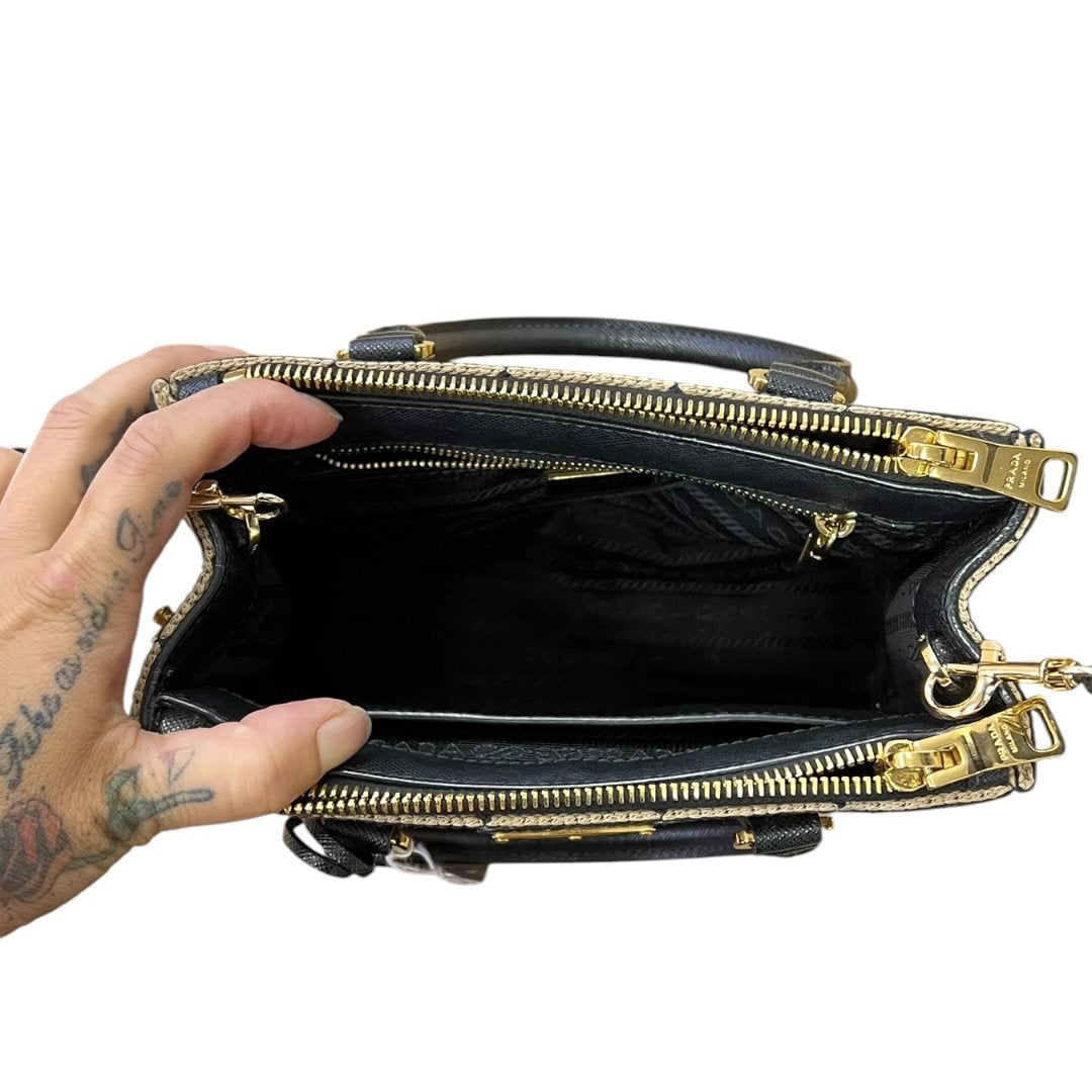 PRADA Jacquard Triangle Symbole Jacquard Triangle Mini Tote Handbag Black and Beige Gold Hardware | Authentic Pre-Owned Luxury