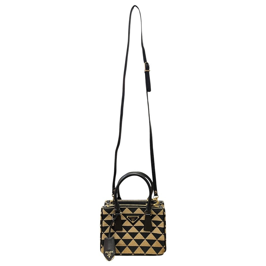 PRADA Jacquard Triangle Symbole Jacquard Triangle Mini Tote Handbag Black and Beige Gold Hardware | Authentic Pre-Owned Luxury