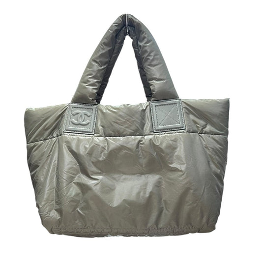 CHANEL Padded Nylon Coco Cocoon Tote Bag Khaki (exterior) / Burgundy (interior) Silver Hardware | Authentic Pre-Owned Luxury