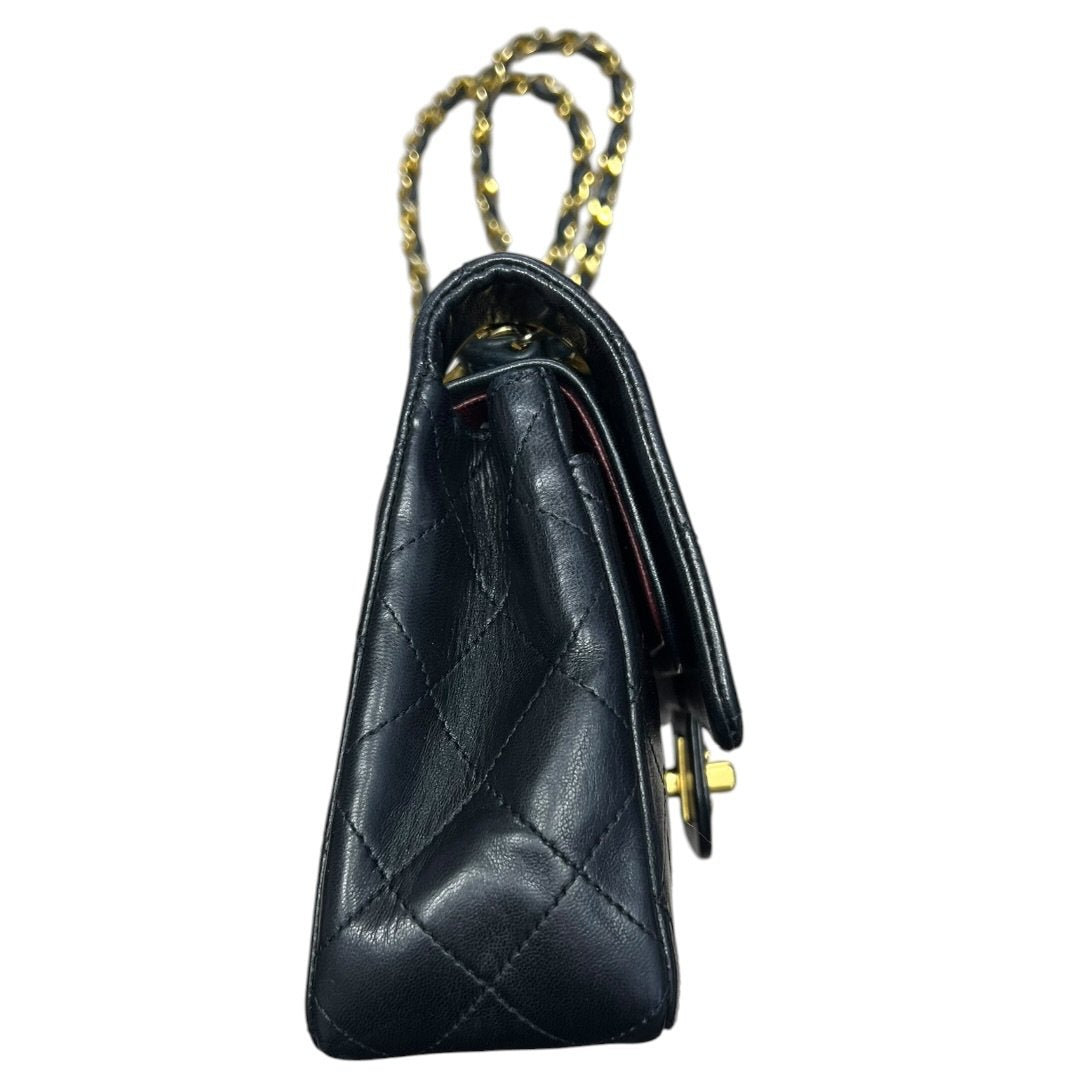 CHANEL Lambskin Classic Flap Bag Black with Burgundy Lining Gold Hardware - detail 4