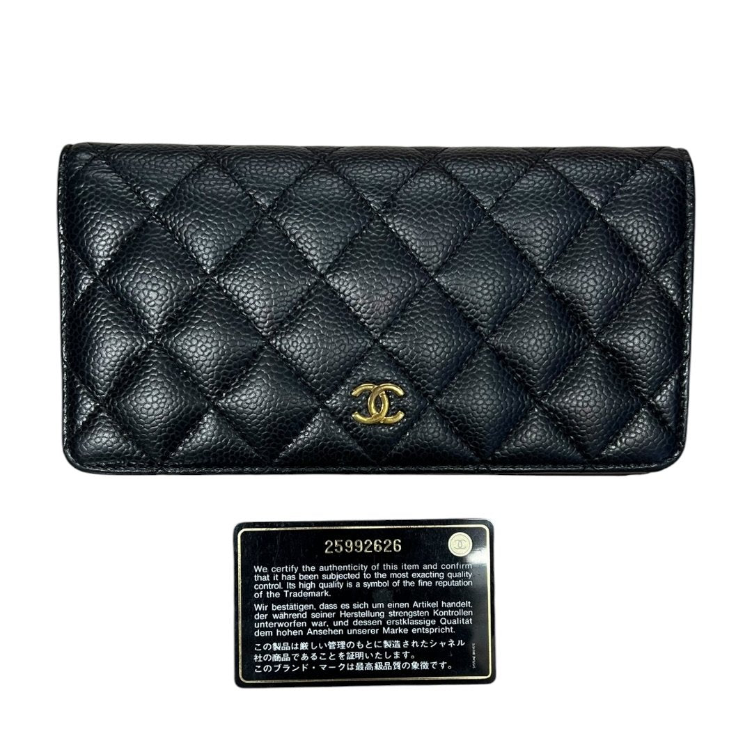 CHANEL Caviar Leather Classic Flap Long Wallet Black (exterior), Burgundy (interior) Gold Hardware | Authentic Pre-Owned Luxury
