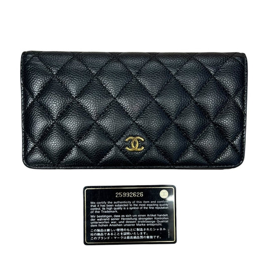 CHANEL Caviar Leather Classic Flap Long Wallet Black (exterior), Burgundy (interior) Gold Hardware | Authentic Pre-Owned Luxury