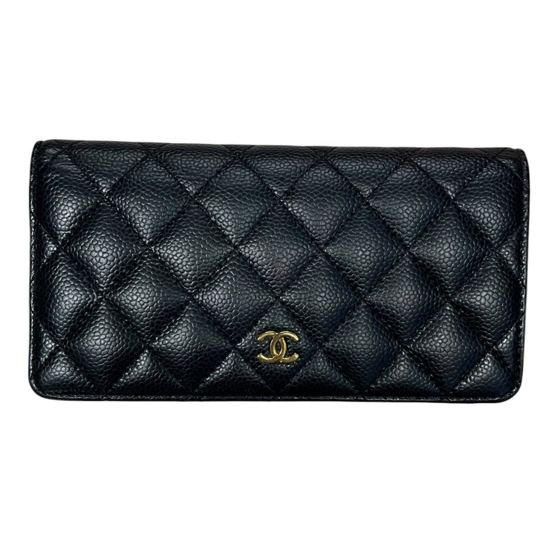 CHANEL Caviar Leather Classic Flap Long Wallet Black (exterior), Burgundy (interior) Gold Hardware | Authentic Pre-Owned Luxury