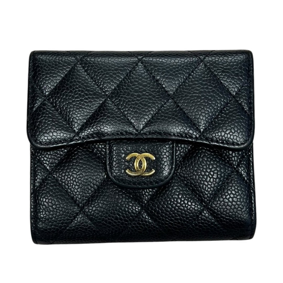 CHANEL Caviar Leather Classic Flap Small Wallet Black/Dark Red Gold Hardware | Authentic Pre-Owned Luxury