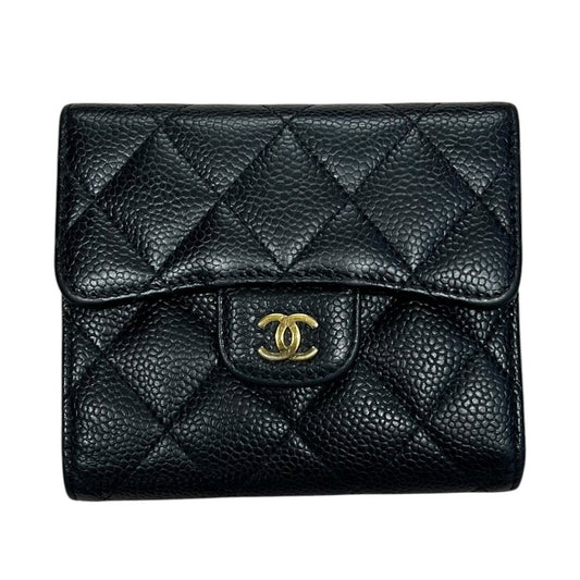 CHANEL Caviar Leather Classic Flap Small Wallet Black/Dark Red Gold Hardware | Authentic Pre-Owned Luxury
