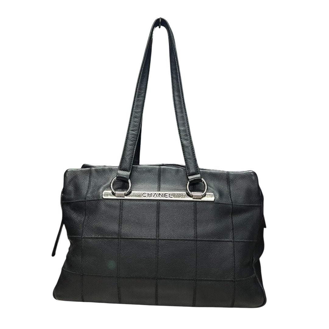CHANEL Grained Leather Chocolate Bar Tote Bag Black Silver Hardware | Authentic Pre-Owned Luxury