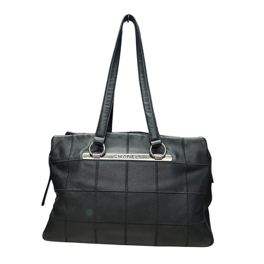 CHANEL Grained Leather Chocolate Bar Tote Bag Black Silver Hardware | Authentic Pre-Owned Luxury