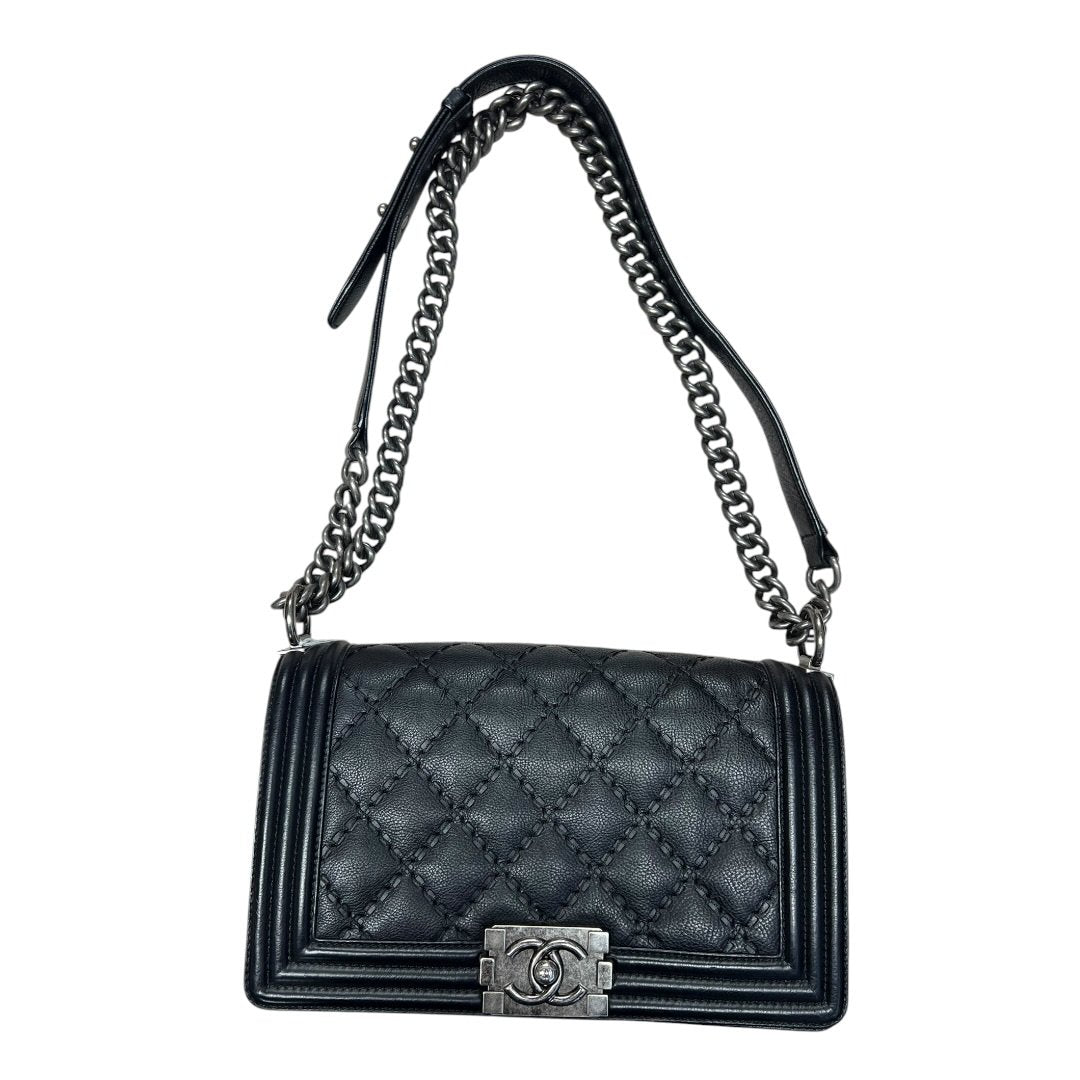 CHANEL Lambskin Boy Chanel Shoulder Bag Black Silver Hardware | Authentic Pre-Owned Luxury