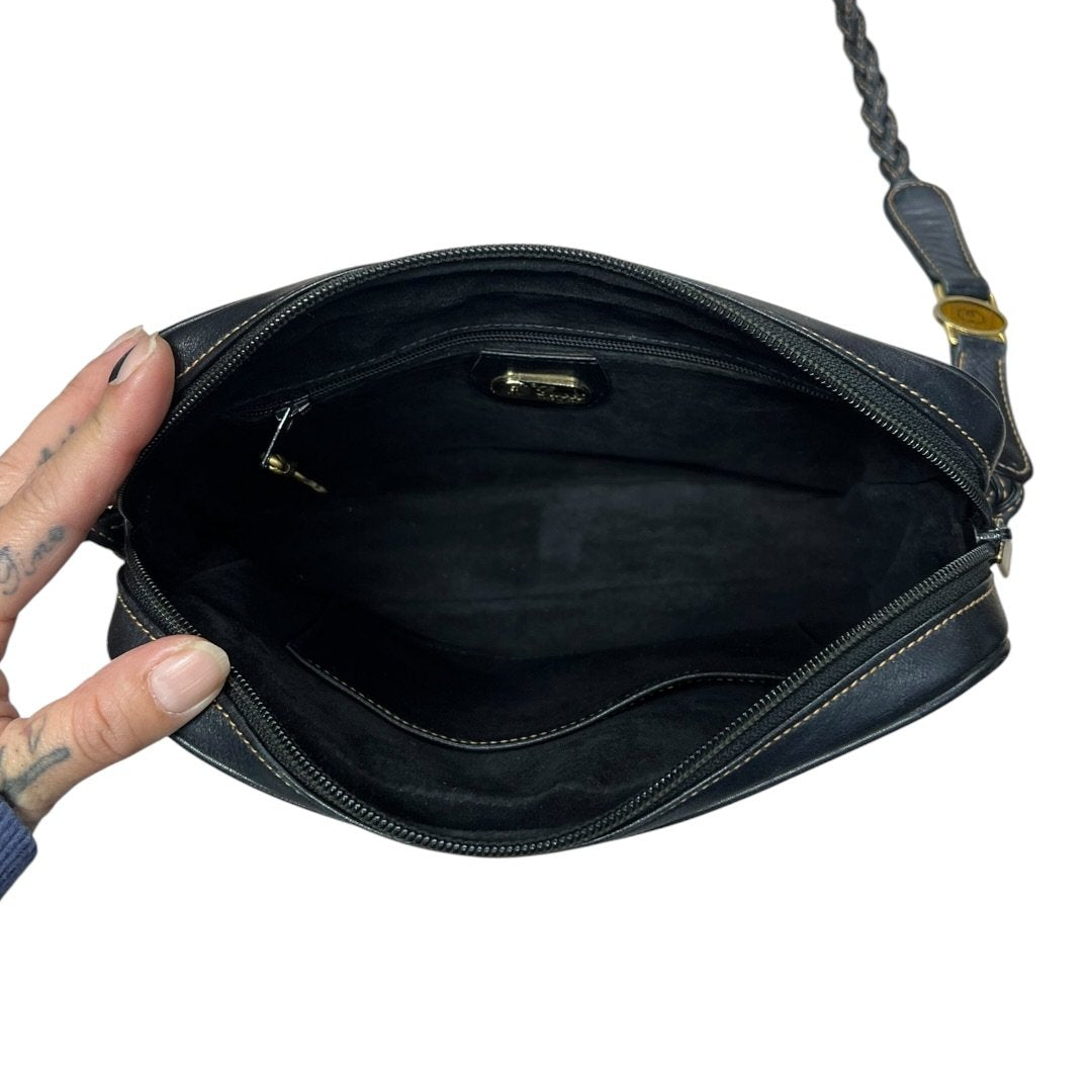 GUCCI Leather Vintage Braided Interlocking G Shoulder Bag Black Gold Hardware | Authentic Pre-Owned Luxury