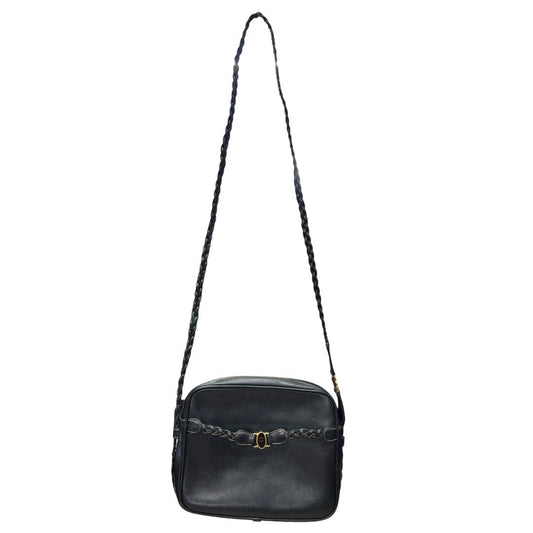 GUCCI Leather Vintage Braided Interlocking G Shoulder Bag Black Gold Hardware | Authentic Pre-Owned Luxury
