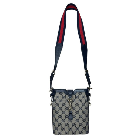 GUCCI GG Canvas, Leather Mini Bucket Bag Crossbody Bag Navy Blue, Beige, Red Silver Hardware | Authentic Pre-Owned Luxury