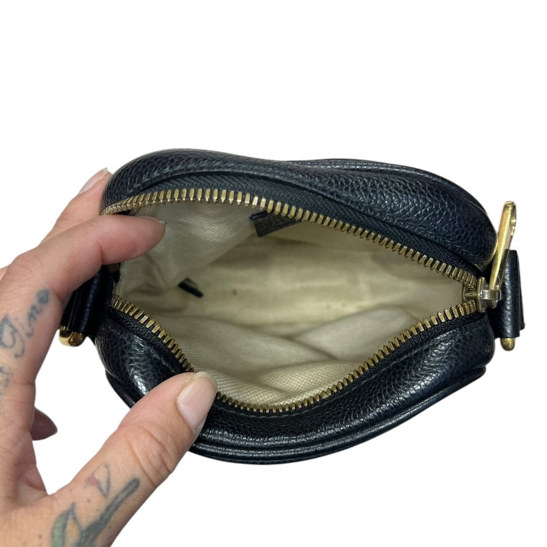 GUCCI Grained Leather Gucci Print Leather Shoulder Bag Black Gold Hardware | Authentic Pre-Owned Luxury