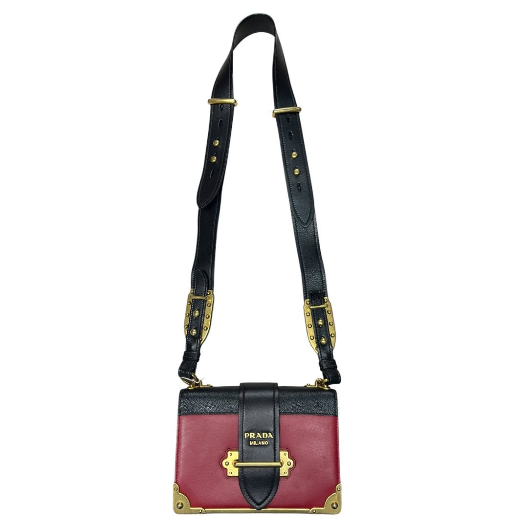 PRADA Leather Cahier Shoulder Bag Red, Black Gold Hardware | Authentic Pre-Owned Luxury