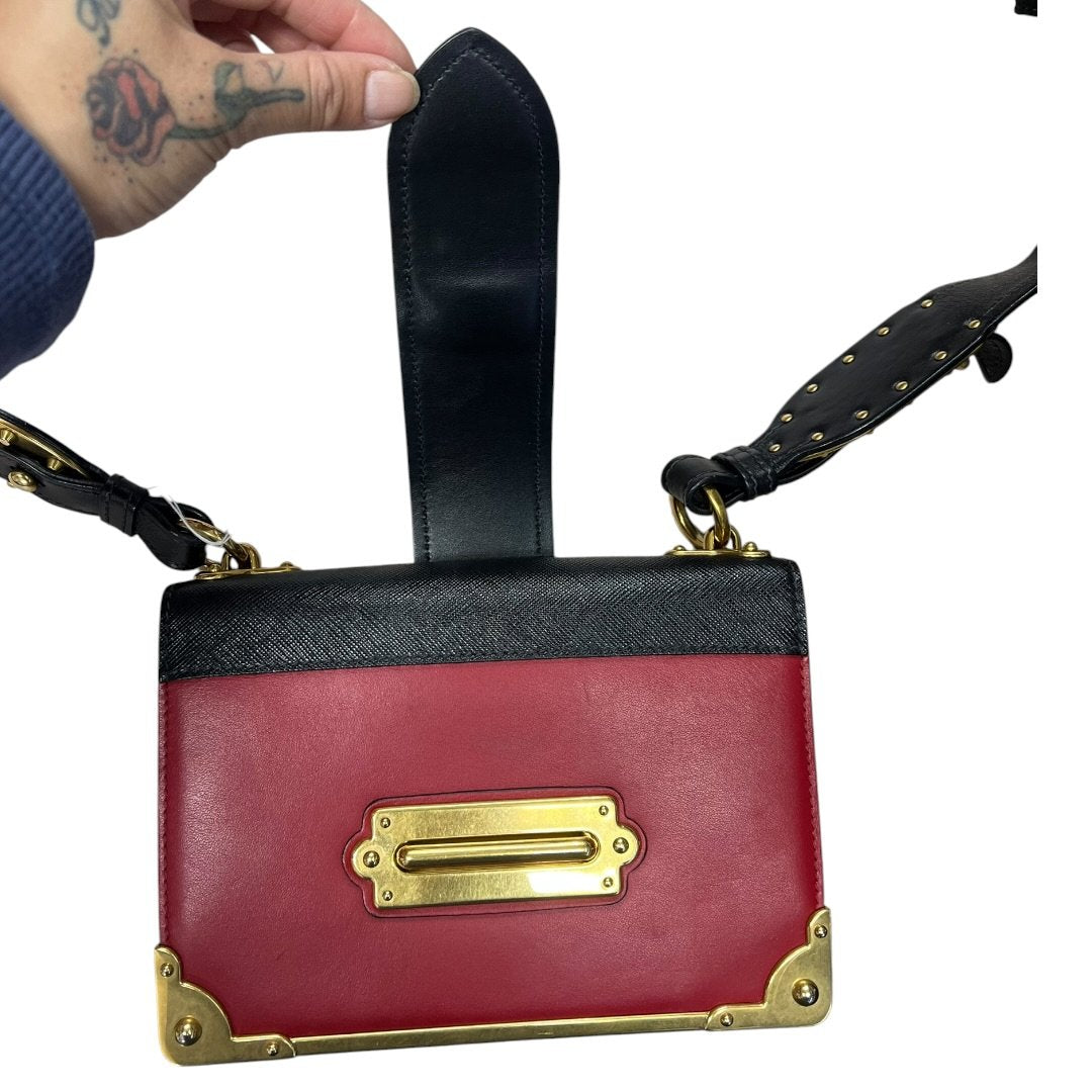PRADA Leather Cahier Shoulder Bag Red, Black Gold Hardware | Authentic Pre-Owned Luxury
