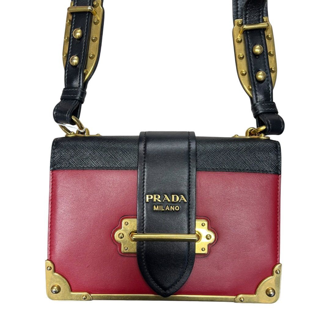 PRADA Leather Cahier Shoulder Bag Red, Black Gold Hardware | Authentic Pre-Owned Luxury