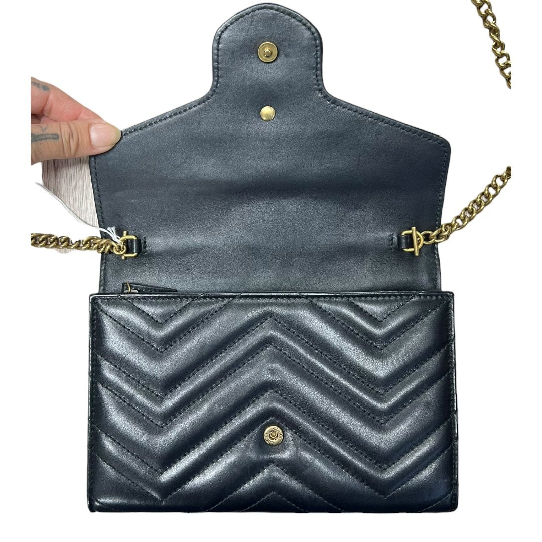 GUCCI Matelassé Leather GG Marmont Matelassé Wallet-on-Chain Black Gold Hardware | Authentic Pre-Owned Luxury