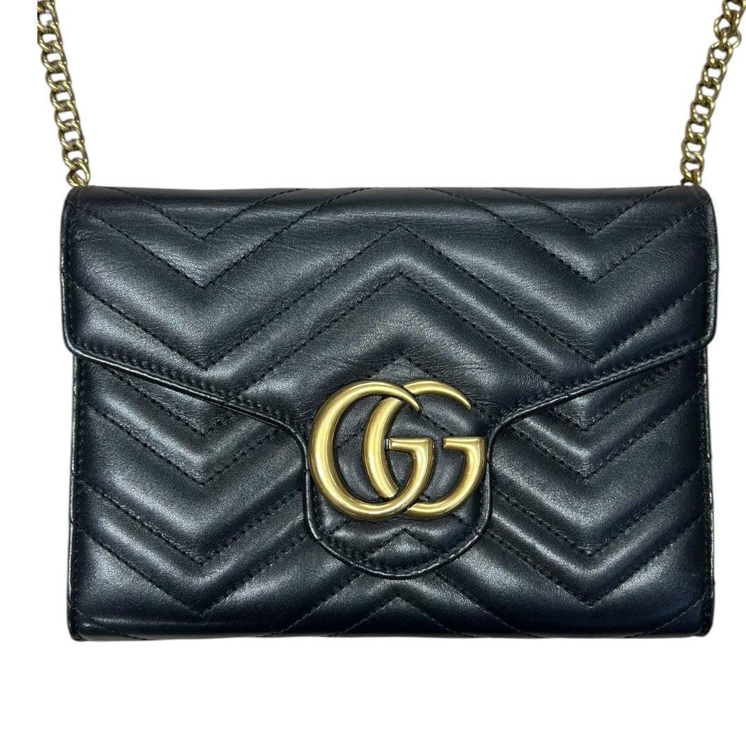 GUCCI Matelassé Leather GG Marmont Matelassé Wallet-on-Chain Black Gold Hardware | Authentic Pre-Owned Luxury