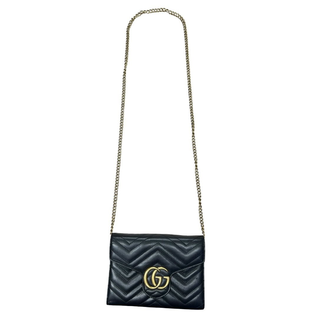 GUCCI Matelassé Leather GG Marmont Matelassé Wallet-on-Chain Black Gold Hardware | Authentic Pre-Owned Luxury