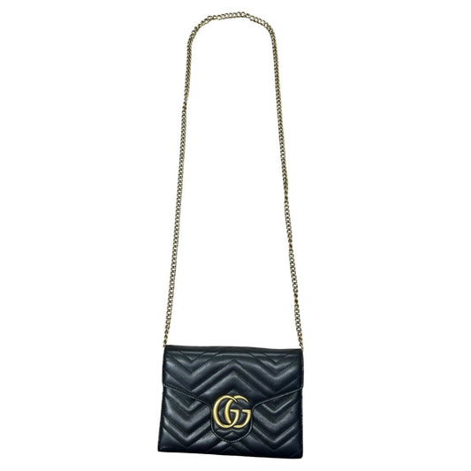GUCCI Matelassé Leather GG Marmont Matelassé Wallet-on-Chain Black Gold Hardware | Authentic Pre-Owned Luxury