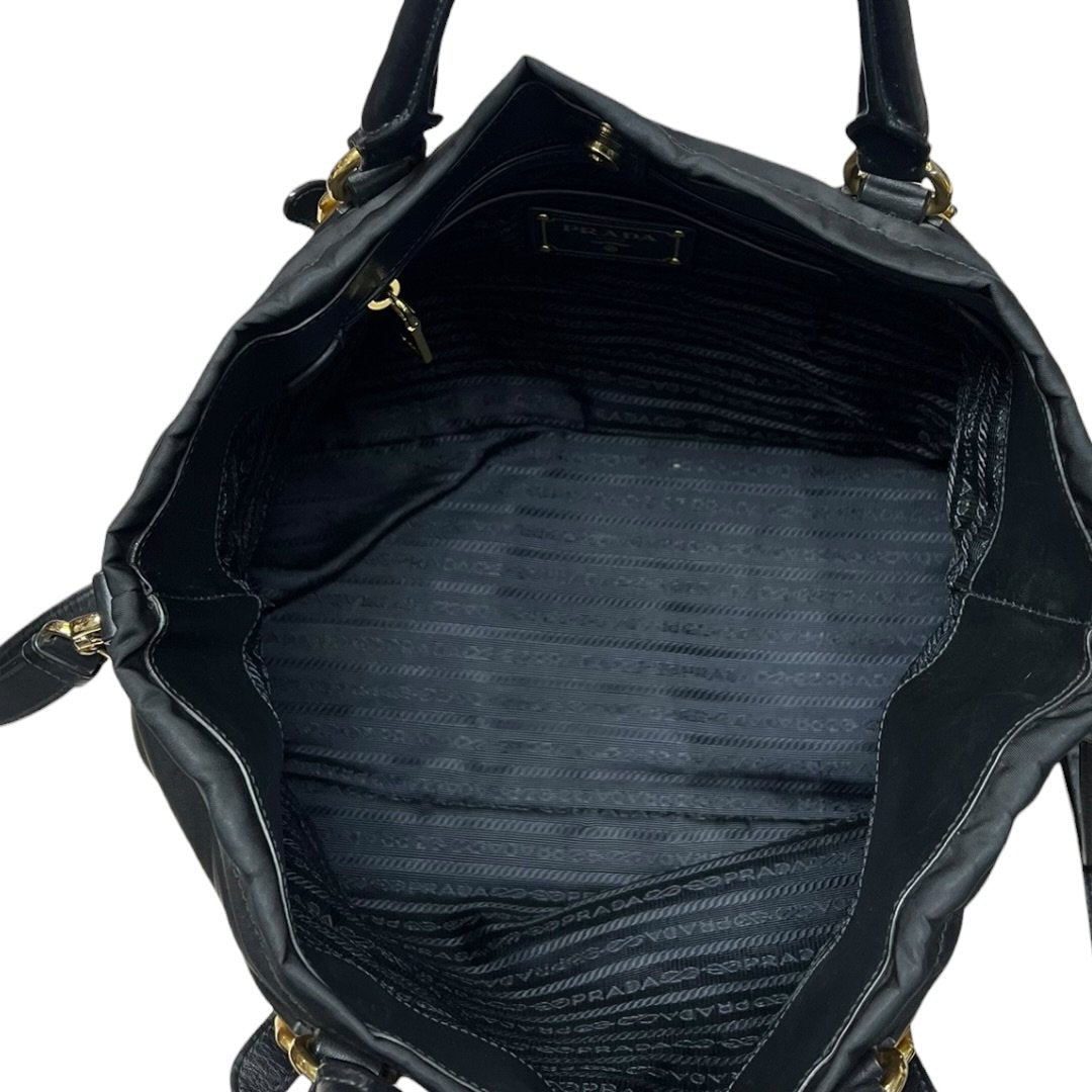 PRADA Tessuto Nylon Tote Bag Tote Black Gold Hardware | Authentic Pre-Owned Luxury