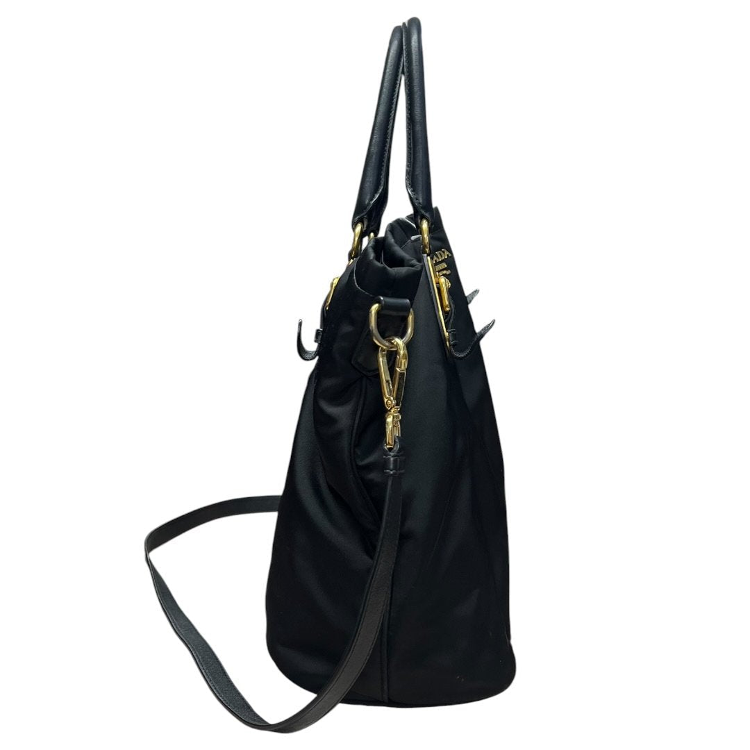 PRADA Tessuto Nylon Tote Bag Tote Black Gold Hardware | Authentic Pre-Owned Luxury