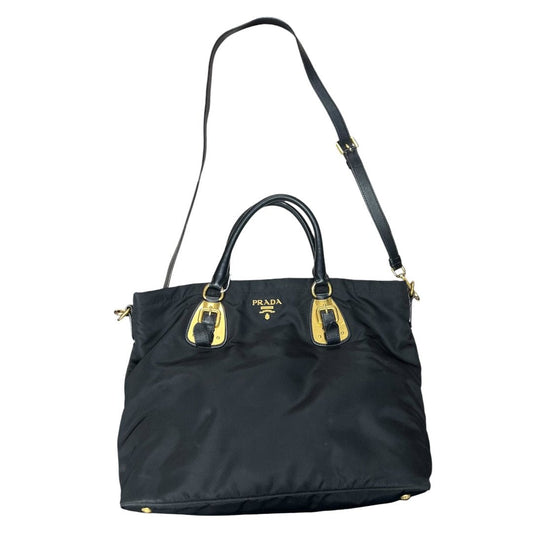 PRADA Tessuto Nylon Tote Bag Tote Black Gold Hardware | Authentic Pre-Owned Luxury