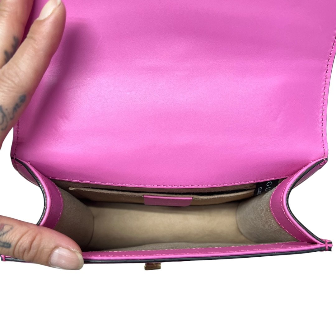 GUCCI Leather Sylvie 1969 Mini Shoulder Bag Shoulder Bag Pink, Green, Red Gold Hardware | Authentic Pre-Owned Luxury
