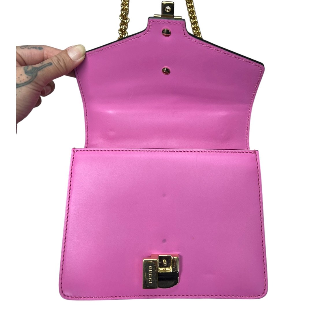 GUCCI Leather Sylvie 1969 Mini Shoulder Bag Shoulder Bag Pink, Green, Red Gold Hardware | Authentic Pre-Owned Luxury