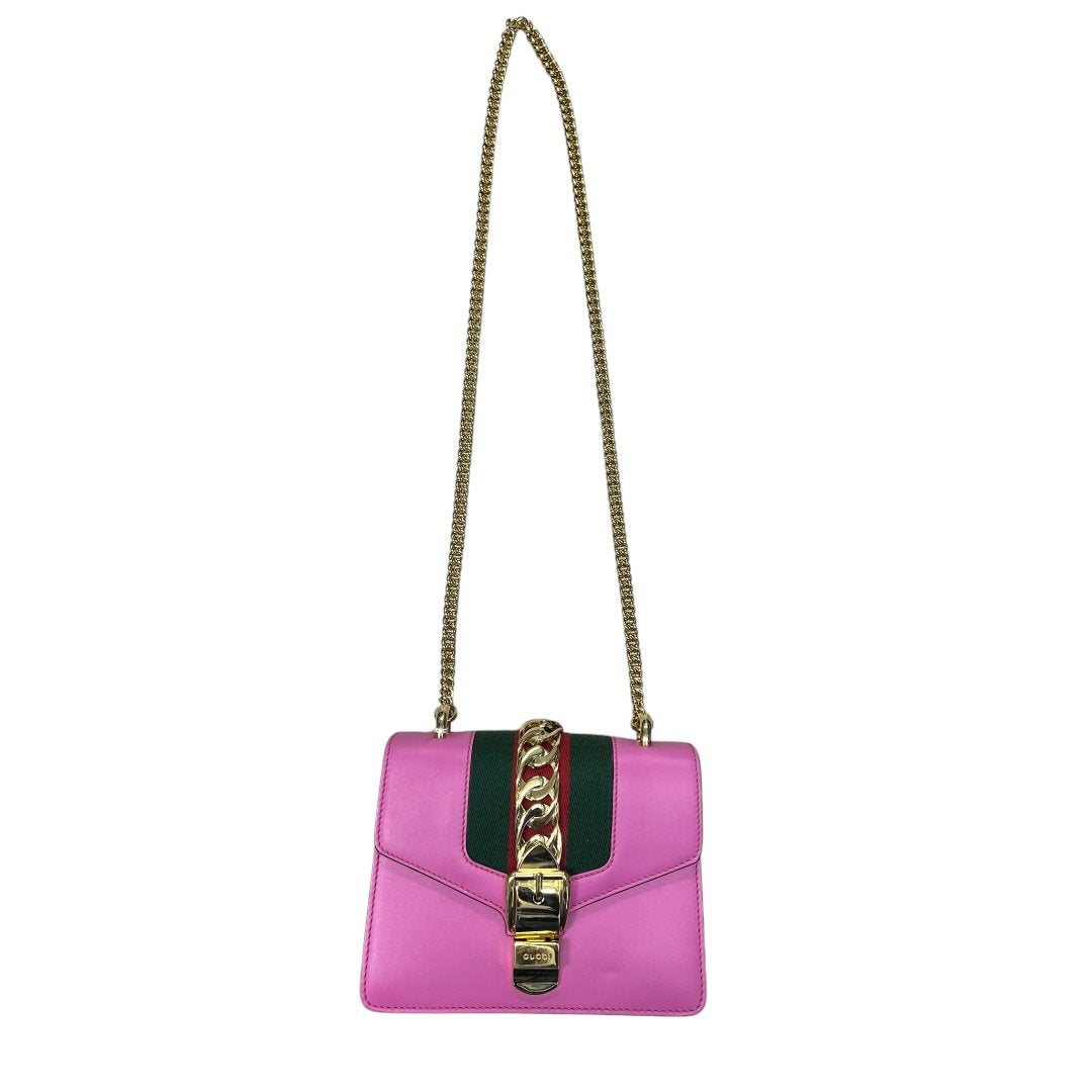 GUCCI Leather Sylvie 1969 Mini Shoulder Bag Shoulder Bag Pink, Green, Red Gold Hardware | Authentic Pre-Owned Luxury