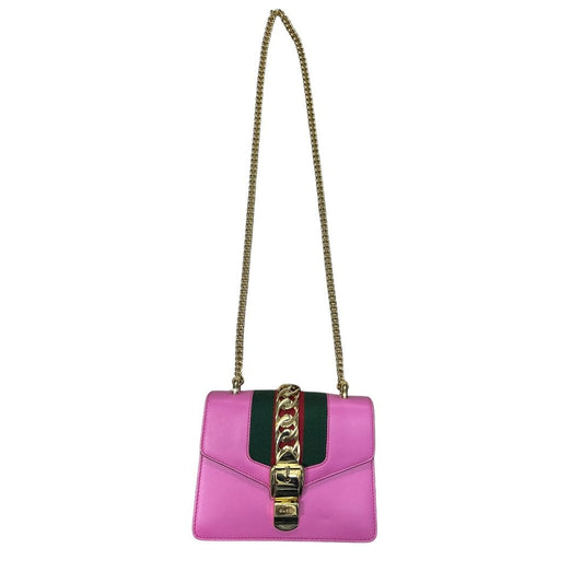GUCCI Leather Sylvie 1969 Mini Shoulder Bag Shoulder Bag Pink, Green, Red Gold Hardware | Authentic Pre-Owned Luxury