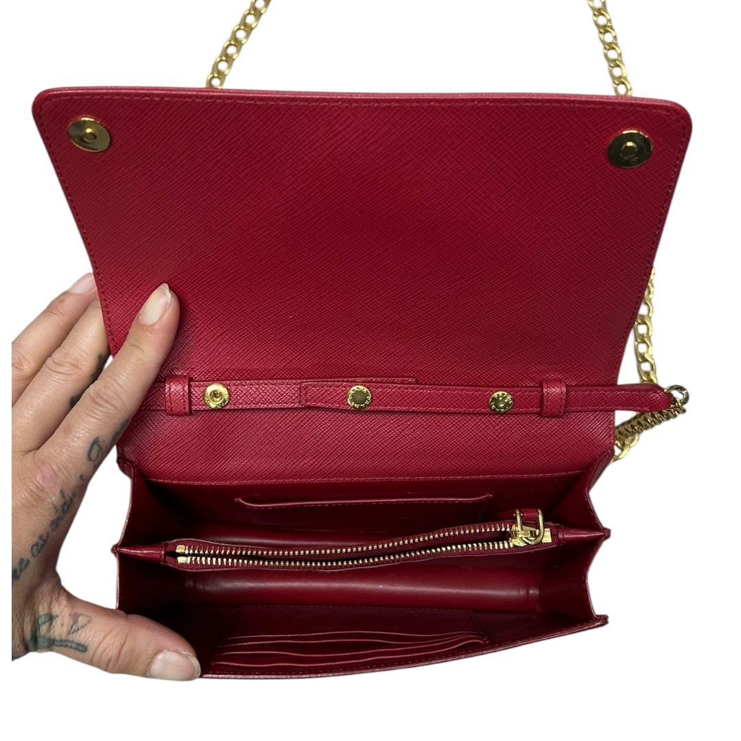PRADA Saffiano Wallet on Chain Shoulder Bag Red Gold Hardware | Authentic Pre-Owned Luxury