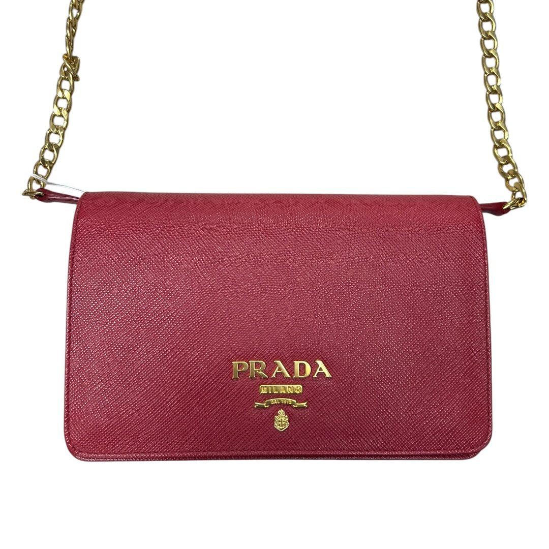 PRADA Saffiano Wallet on Chain Shoulder Bag Red Gold Hardware | Authentic Pre-Owned Luxury