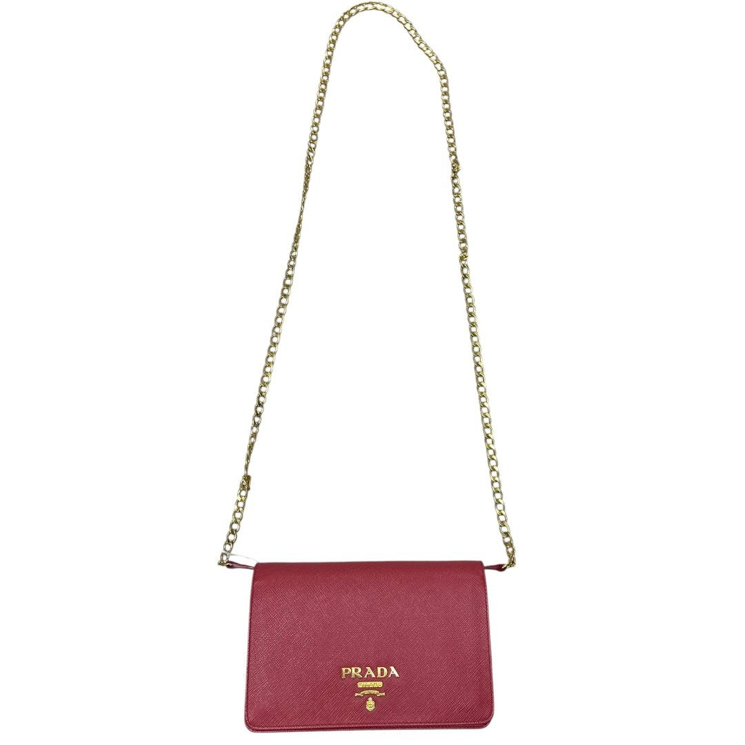 PRADA Saffiano Wallet on Chain Shoulder Bag Red Gold Hardware | Authentic Pre-Owned Luxury