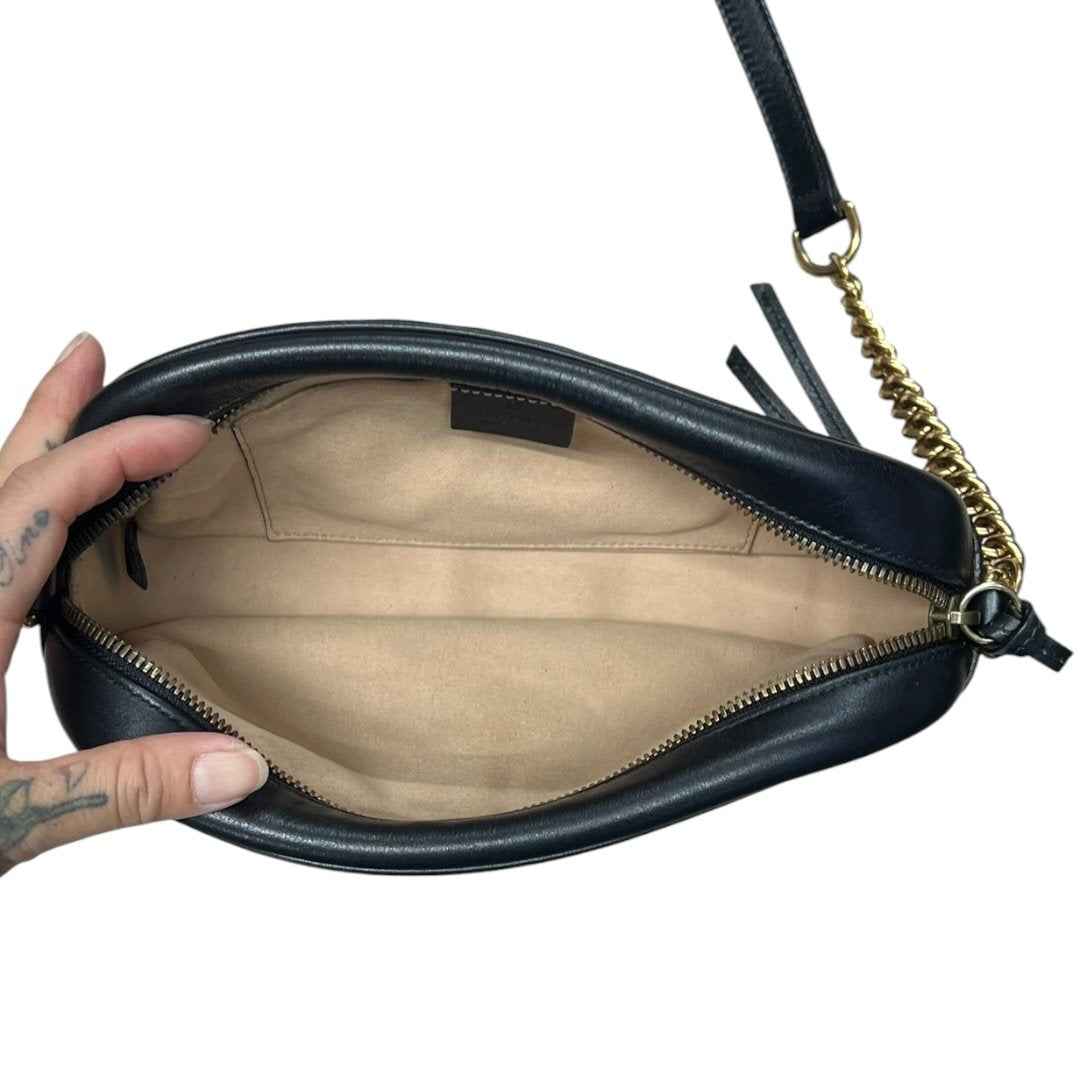 GUCCI Leather GG Marmont Matelassé Small Shoulder Bag Black Gold Hardware | Authentic Pre-Owned Luxury