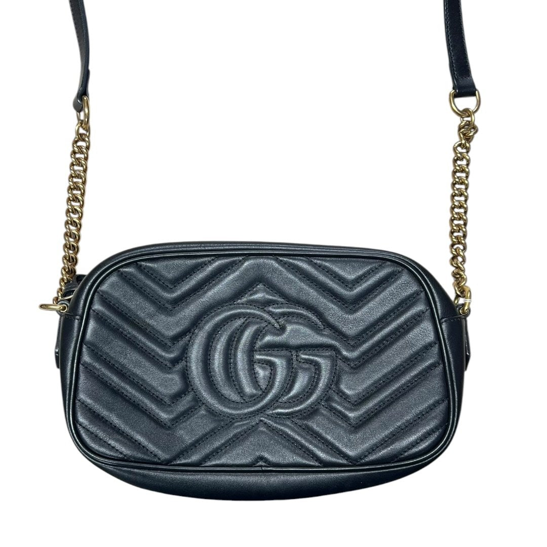 GUCCI Leather GG Marmont Matelassé Small Shoulder Bag Black Gold Hardware | Authentic Pre-Owned Luxury