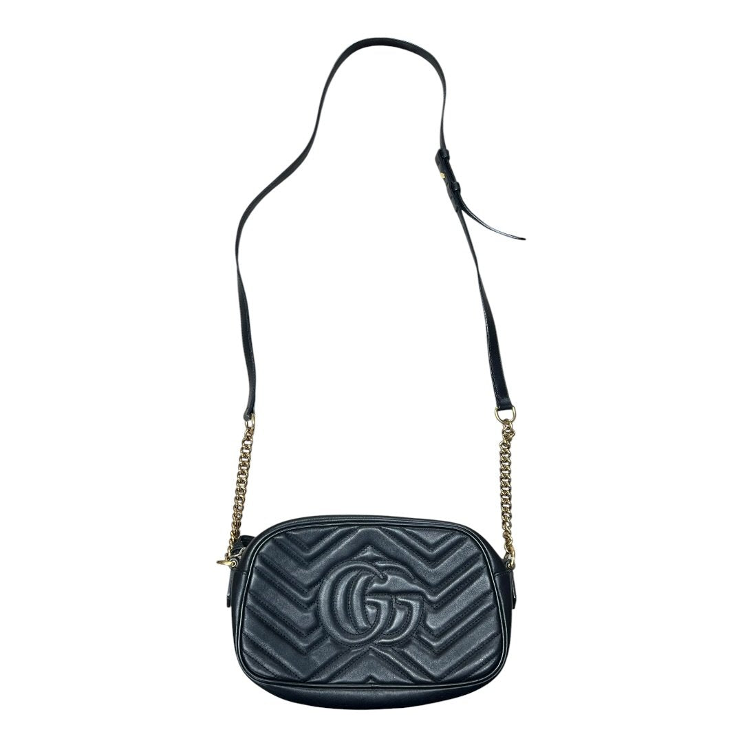 GUCCI Leather GG Marmont Matelassé Small Shoulder Bag Black Gold Hardware | Authentic Pre-Owned Luxury