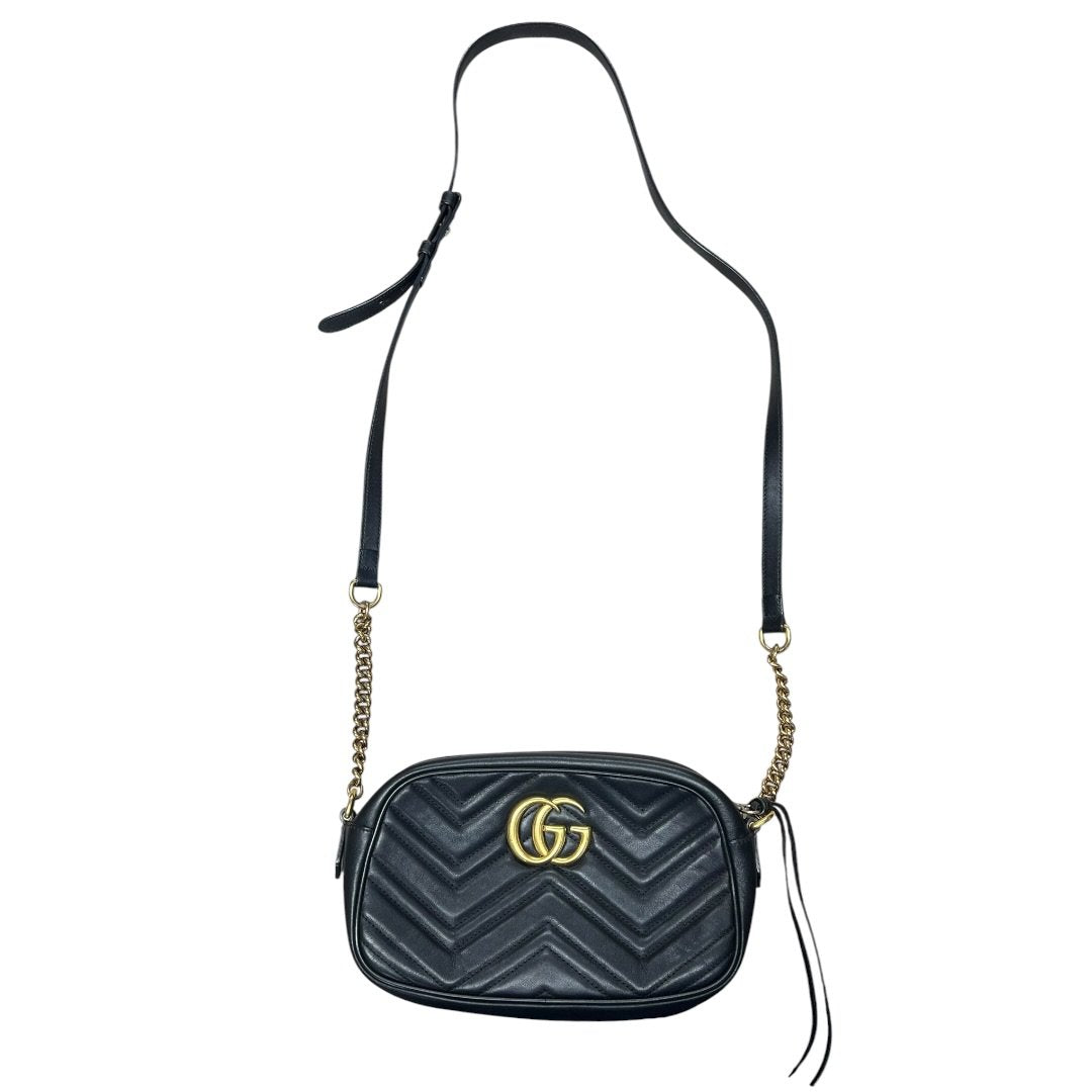 GUCCI Leather GG Marmont Matelassé Small Shoulder Bag Black Gold Hardware | Authentic Pre-Owned Luxury