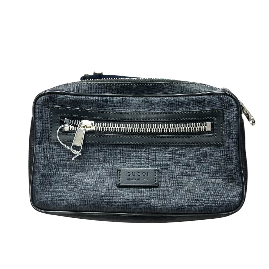 GUCCI GG Supreme Canvas GG Supreme Belt Bag Black/Grey with Navy/Red strap Silver Hardware | Authentic Pre-Owned Luxury