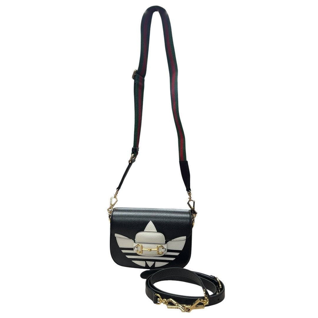 GUCCI Leather Adidas x Gucci Horsebit 1955 Shoulder Bag Shoulder Bag Black, White, Red, Green Gold Hardware | Authentic Pre-Owned Luxury