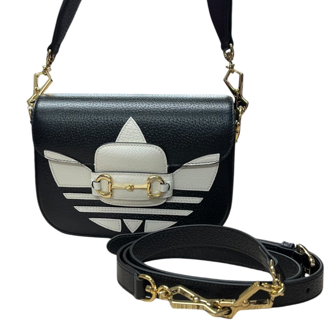 GUCCI Leather Adidas x Gucci Horsebit 1955 Shoulder Bag Shoulder Bag Black, White, Red, Green Gold Hardware | Authentic Pre-Owned Luxury