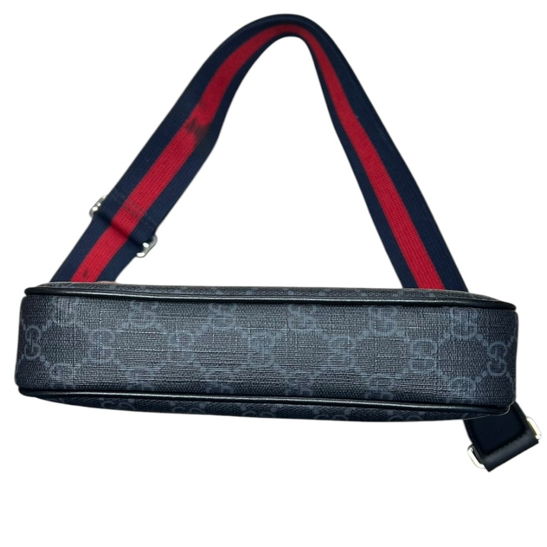 GUCCI GG Supreme Canvas GG Supreme Messenger Bag Shoulder Bag Grey/Black with Red and Blue Strap Silver Hardware | Authentic Pre-Owned Luxury