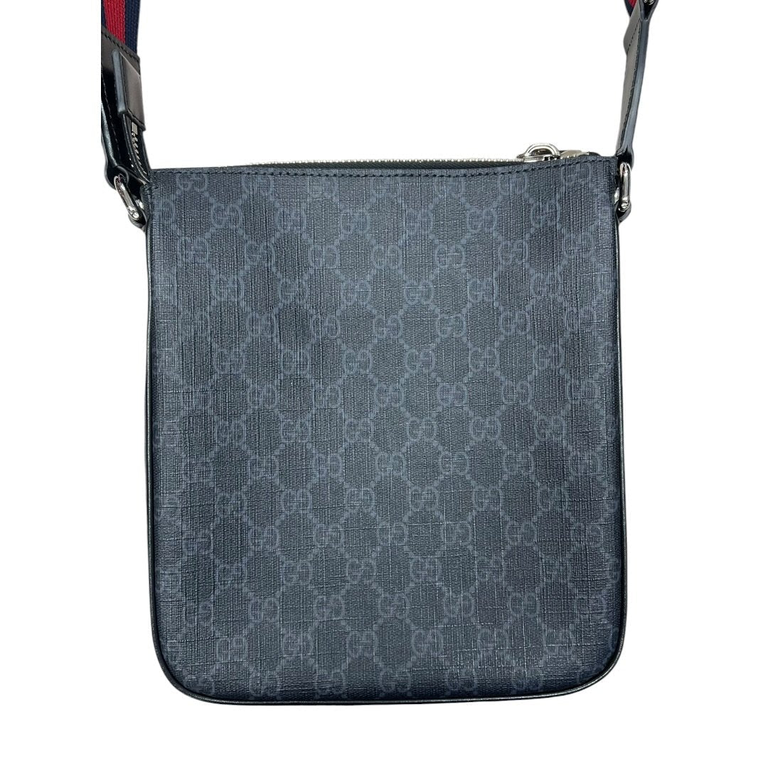 GUCCI GG Supreme Canvas GG Supreme Messenger Bag Shoulder Bag Grey/Black with Red and Blue Strap Silver Hardware | Authentic Pre-Owned Luxury