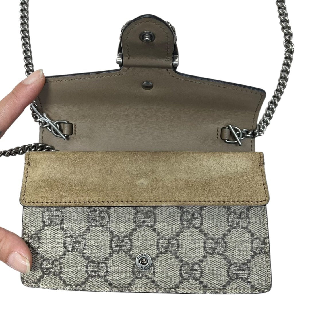 GUCCI GG Supreme Canvas Dionysus Super Mini Bag Mini Bag Beige/Ebony (GG Supreme) with Taupe Silver Hardware | Authentic Pre-Owned Luxury