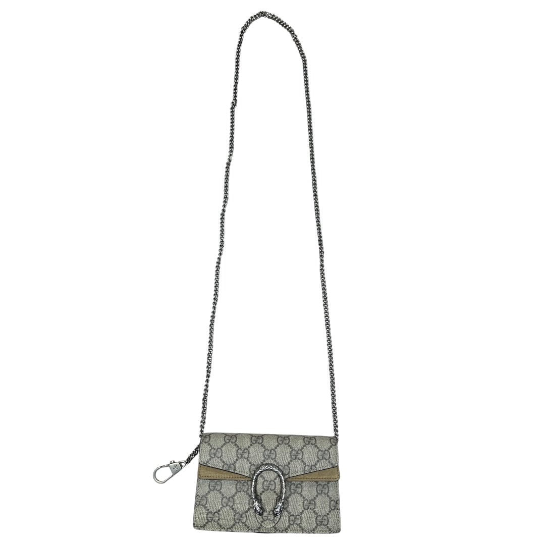 GUCCI GG Supreme Canvas Dionysus Super Mini Bag Mini Bag Beige/Ebony (GG Supreme) with Taupe Silver Hardware | Authentic Pre-Owned Luxury